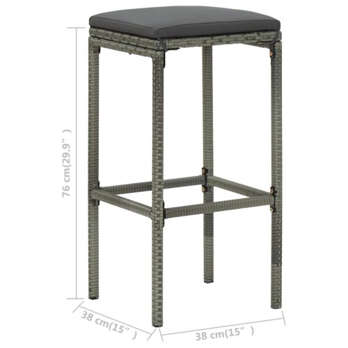 Bar Stools with Cushions 2pcs Grey Poly Rattan - Image 8