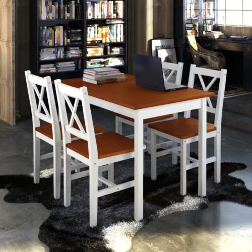 5-Piece Dining Set Brown White - Image 7