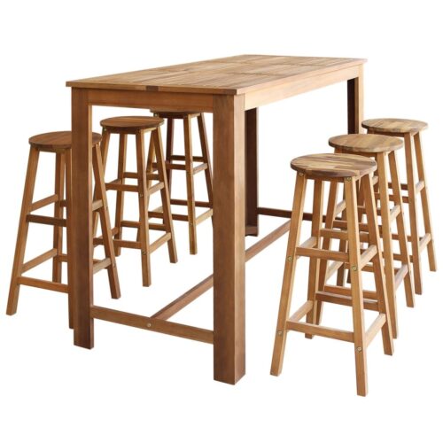 Bar Table Stool Set 7 Pieces Solid Acacia Wood - Image 7