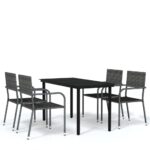5pcs Outdoor Dining Set Garden Patio Lounge Chairs Table Wicker Furniture Grey