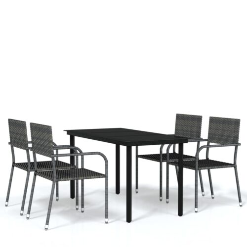 5pcs Outdoor Dining Set Garden Patio Lounge Chairs Table Wicker Furniture Grey