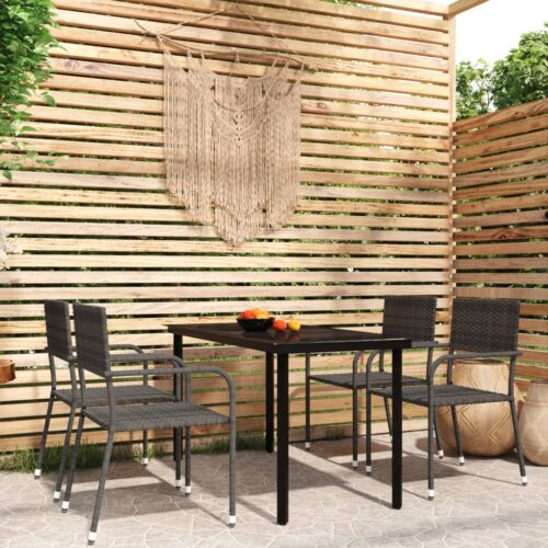 5pcs Outdoor Dining Set Garden Patio Lounge Chairs Table Wicker Furniture Grey - Image 9