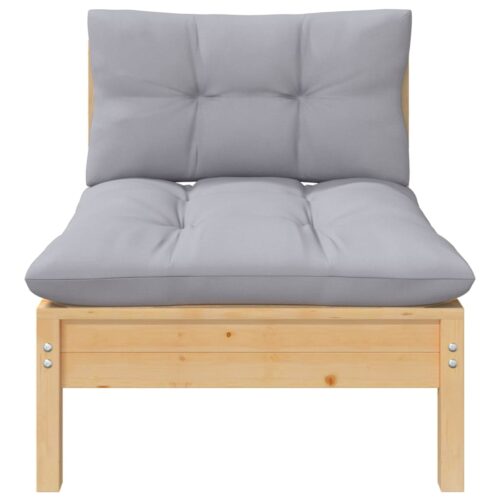 5-Piece Garden Lounge Set with Grey Cushions Pine Wood Outdoor Patio Furniture - Image 6