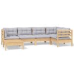 6-Piece Garden Lounge Set with Grey Cushions Pine Wood Outdoor Patio Furniture