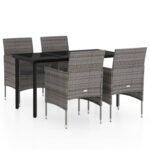 5-Piece Garden Dining Set with Cushions Grey Black