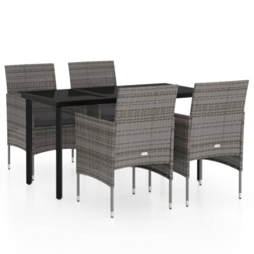 5-Piece Garden Dining Set with Cushions Grey Black