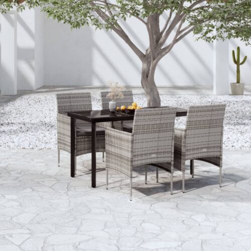 5-Piece Garden Dining Set with Cushions Grey Black - Image 9