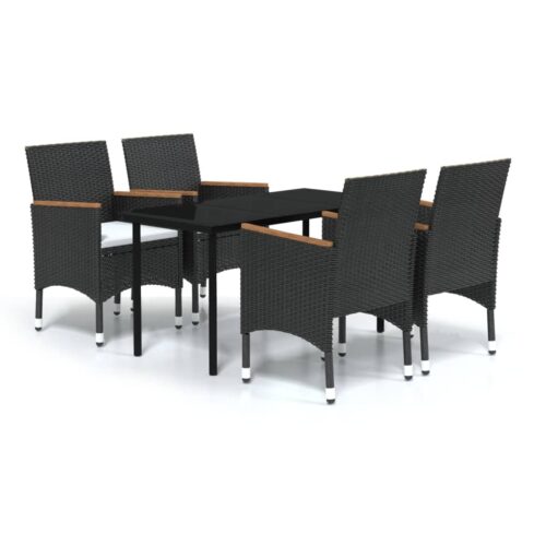 5-Piece Outdoor Dining Set with Cushions Black