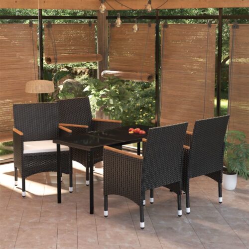 5-Piece Outdoor Dining Set with Cushions Black - Image 9