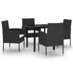 5-Piece Garden Dining Set Black