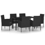 7-Piece Garden Dining Set Black Outdoor Patio Lounge Furniture