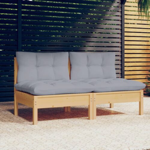 2-Seater Garden Sofa with Grey Cushions Solid Wood Pine - Image 9