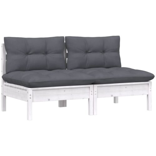 2-Seater Garden Sofa with Anthracite Cushions Solid Wood Pine - Image 3