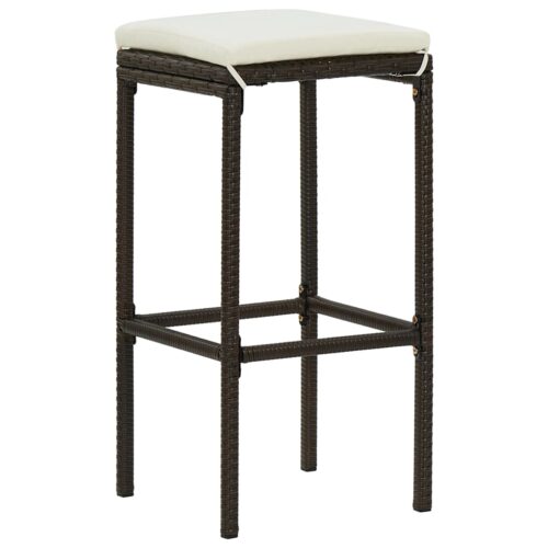 Bar Stools with Cushions 2pcs Brown Poly Rattan - Image 2