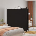 2-Panel Room Divider Black 348x180cm Fabric