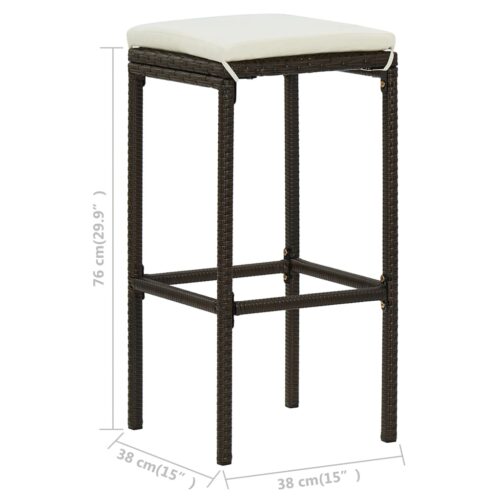 Bar Stools with Cushions 2pcs Brown Poly Rattan - Image 8