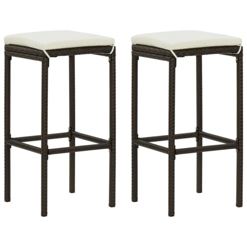 Bar Stools with Cushions 2pcs Brown Poly Rattan - Image 9