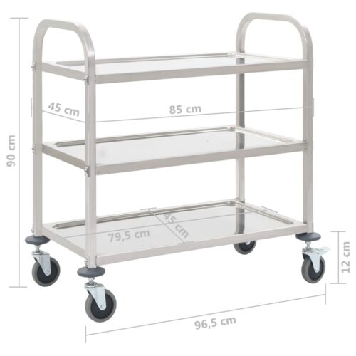 3-Tier Kitchen Trolley 96.5x55x90cm Stainless Steel - Image 6