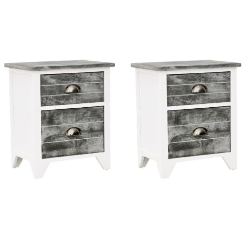 Nightstand 2pcs with 2 Drawers Grey White - Image 2