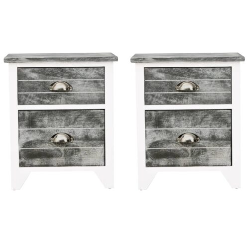 Nightstand 2pcs with 2 Drawers Grey White - Image 3