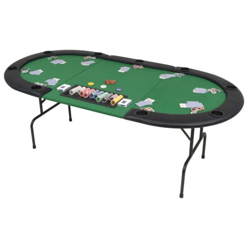 9-Player Folding Poker Table 3 Fold Oval Green - Image 9