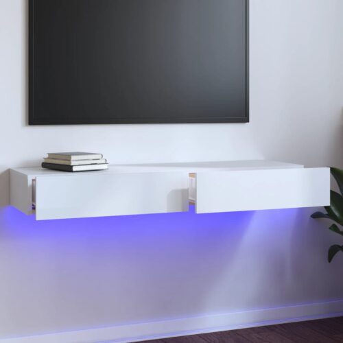 TV Cabinet with LED Lights High Gloss White 120x35x15.5cm
