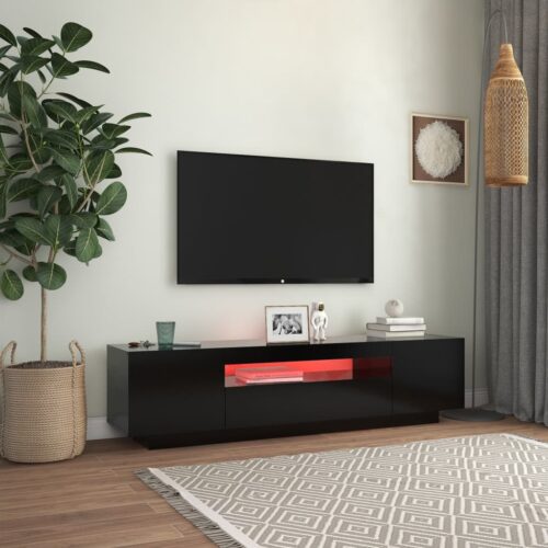 TV Cabinet with LED Lights Black 160x35x40cm - Image 4