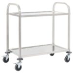 2-Tier Kitchen Trolley Wheels Cart Serving Utility Storage Shelf Rack Organiser