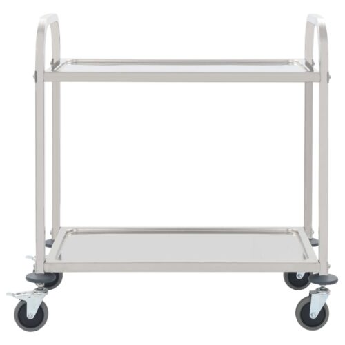 2-Tier Kitchen Trolley Wheels Cart Serving Utility Storage Shelf Rack Organiser - Image 2