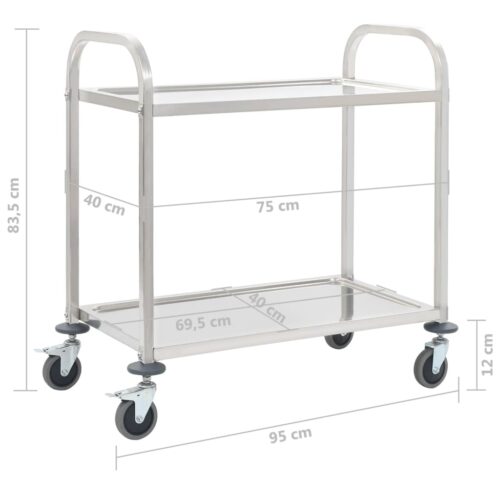 2-Tier Kitchen Trolley Wheels Cart Serving Utility Storage Shelf Rack Organiser - Image 6