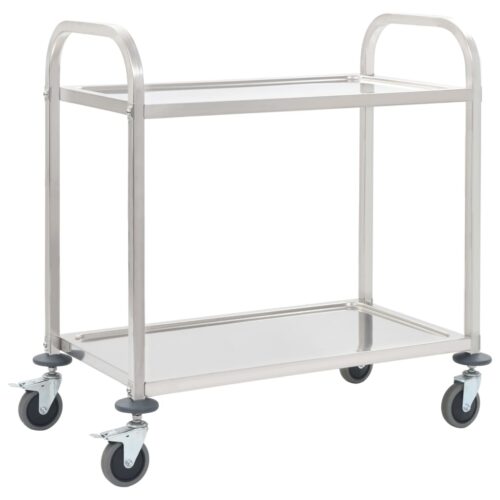 2-Tier Kitchen Trolley Wheels Cart Serving Utility Storage Shelf Rack Organiser - Image 7