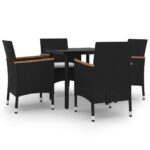 5-Piece Garden Dining Set with Cushions Poly Rattan Wicker Outdoor Patio Furniture Glass