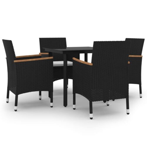 5-Piece Garden Dining Set with Cushions Poly Rattan Wicker Outdoor Patio Furniture Glass