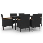 7-Piece Garden Dining Set with Cushions Poly Rattan Wicker Outdoor Patio Furniture Glass
