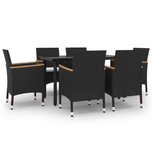 7-Piece Garden Dining Set with Cushions Poly Rattan Wicker Outdoor Patio Furniture Glass