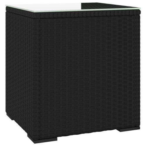 Tempered Glass Side Table Indoor Outdoor Coffee Tea Stand Rattan Black 40x37x40.5cm - Image 2