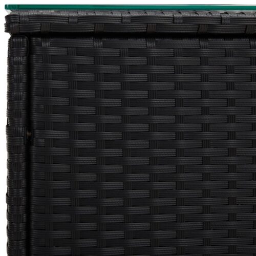 Tempered Glass Side Table Indoor Outdoor Coffee Tea Stand Rattan Black 40x37x40.5cm - Image 4