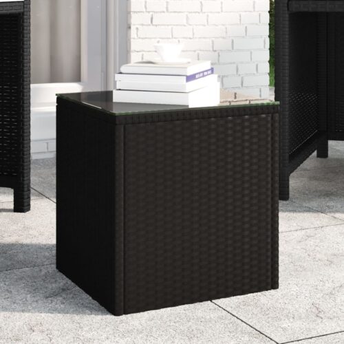 Tempered Glass Side Table Indoor Outdoor Coffee Tea Stand Rattan Black 40x37x40.5cm - Image 6