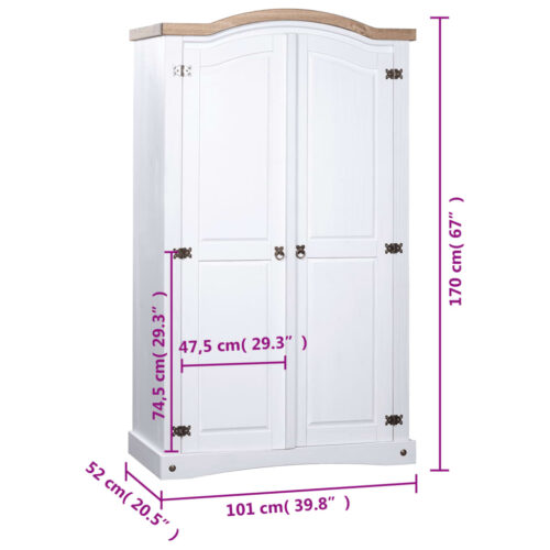 Wardrobe Mexican Pine Corona Range 2 Doors White - Image 6