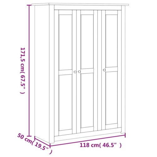3-Door Wardrobe 118x50x171.5cm Pine Panama Range - Image 9