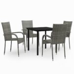 5-Piece Garden Dining Set Grey Black