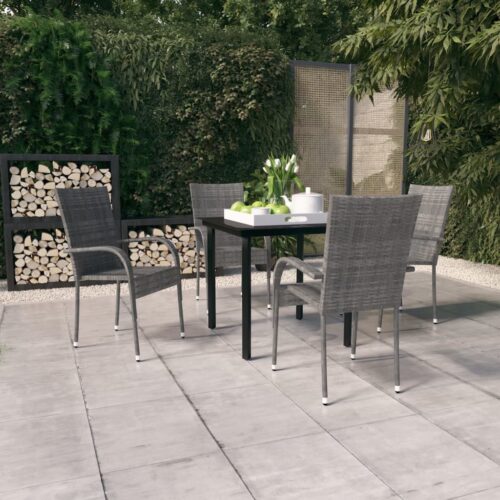 5-Piece Garden Dining Set Grey Black - Image 9