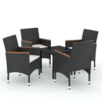 5-Piece Outdoor Dining Set with Cushions Black