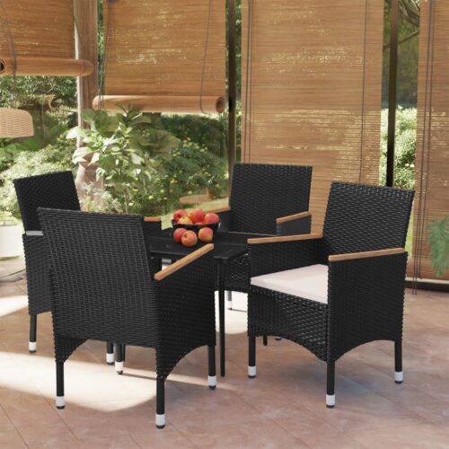 5-Piece Outdoor Dining Set with Cushions Black - Image 9