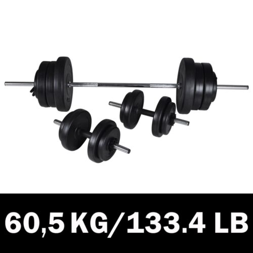 Barbell with 2 Dumbbells Set 60.5kg Weight Training Bench Press Home Gym Fitness Exercise