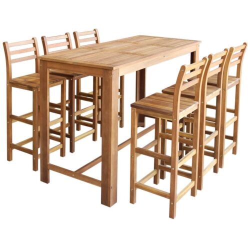Bar Table Chair Set 7 Pieces Solid Acacia Wood - Image 7