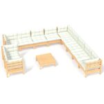 12-Piece Garden Lounge Set with Cream Cushions Pine Wood Outdoor Patio Furniture