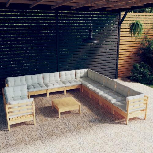 12-Piece Garden Lounge Set with Cream Cushions Pine Wood Outdoor Patio Furniture - Image 2