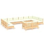 12-Piece Garden Lounge Set with Cream Cushions Pine Wood Outdoor Patio Furniture