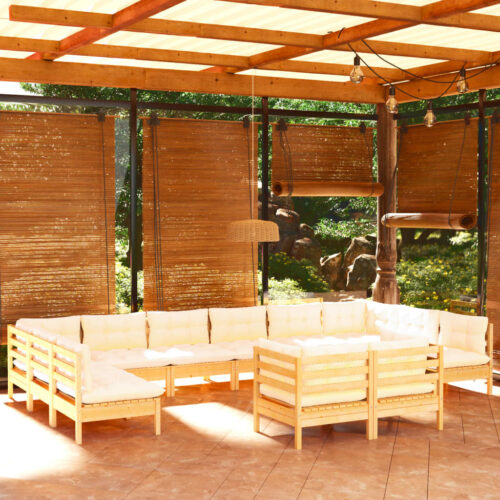 12-Piece Garden Lounge Set with Cream Cushions Pine Wood Outdoor Patio Furniture - Image 2